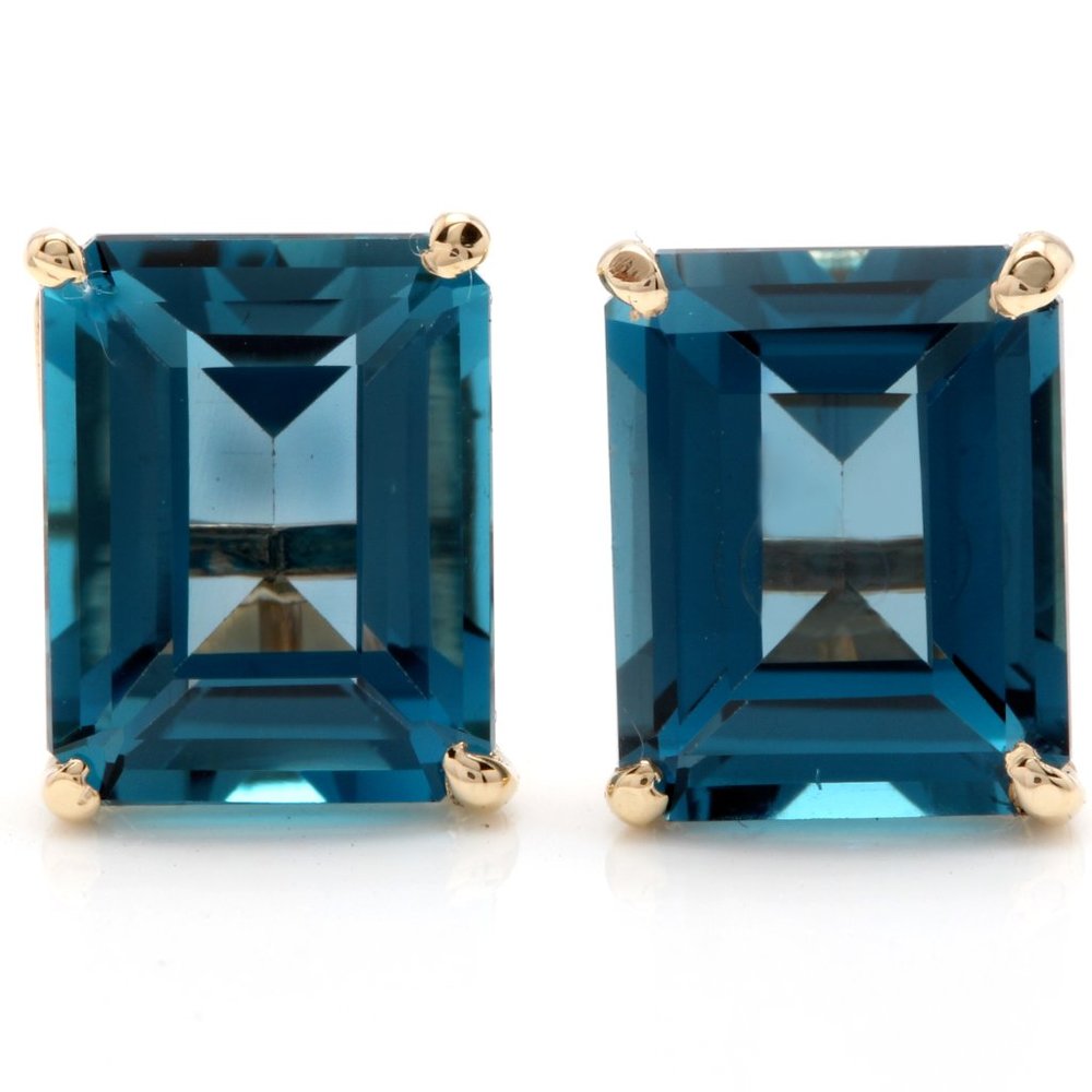 6.00 Ct London Blue Topaz 14KY Gold Stud Earrings